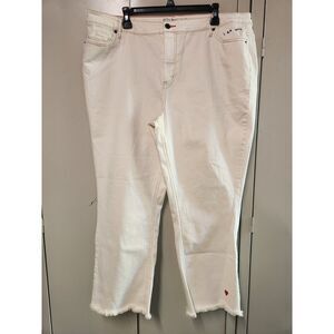 Peace Love World Womens White Jeans w/ Embroidery and Frayed Cuff Size 20W NWOT!